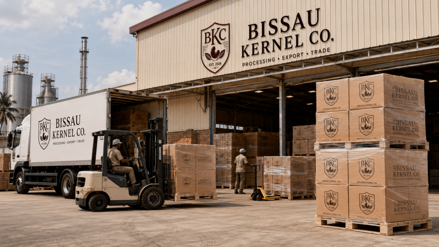 Finished pallets prepared for dispatch from the processing facility